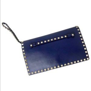 Valentino rockstud royal blue nappa leather clutch